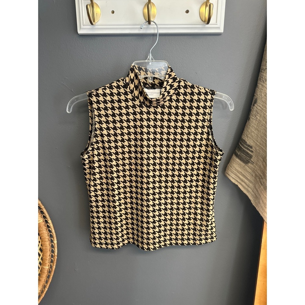 Vintage Worthington Womens Size M Petite Houndstooth Mockneck 90s Shimmer Top